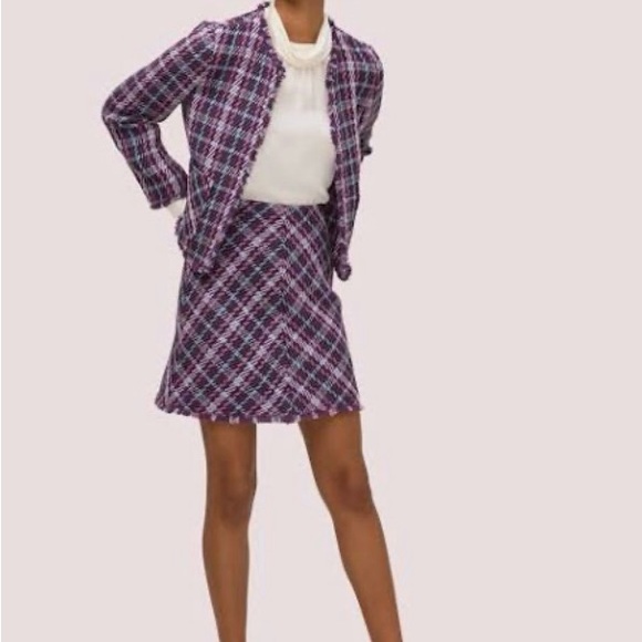Kate Spade Plaid Tweed Jacket Plum Tree Colours Size 0 And 00 - Picture 2 of 7